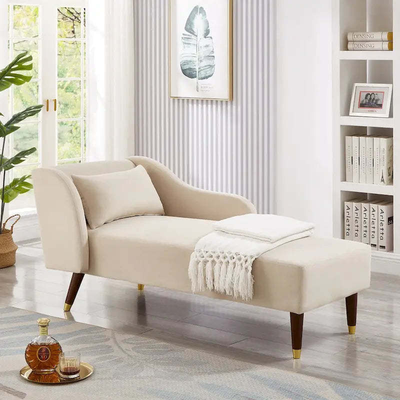Modern Chaise Lounge Chair Velvet Upholstery