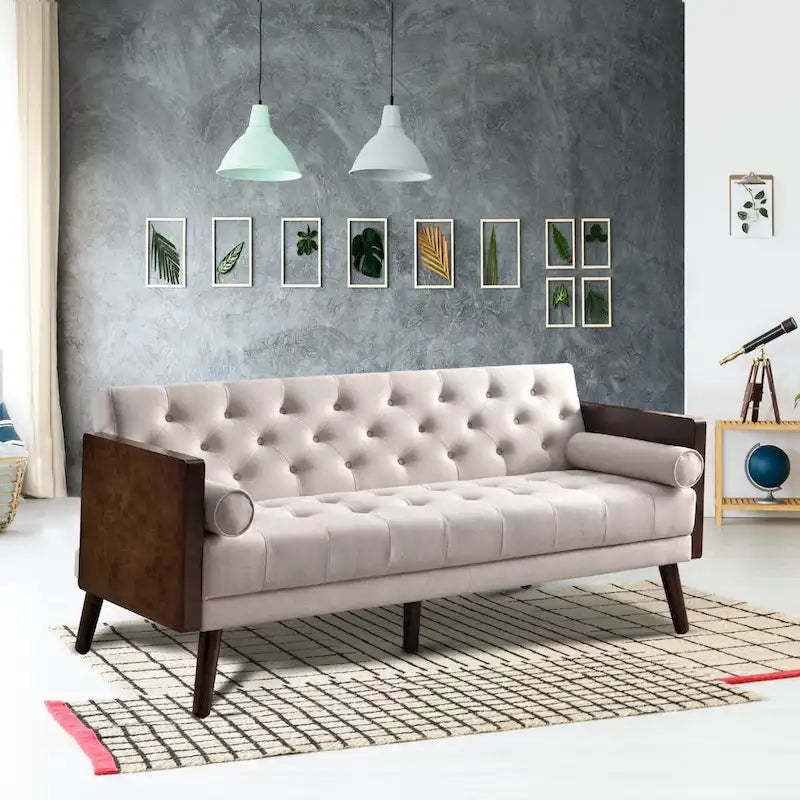 70 inch Futon Sofa Bed, Convertible 2 in 1 Love Seat Sleeper Sofa with 2 Throw Pillows