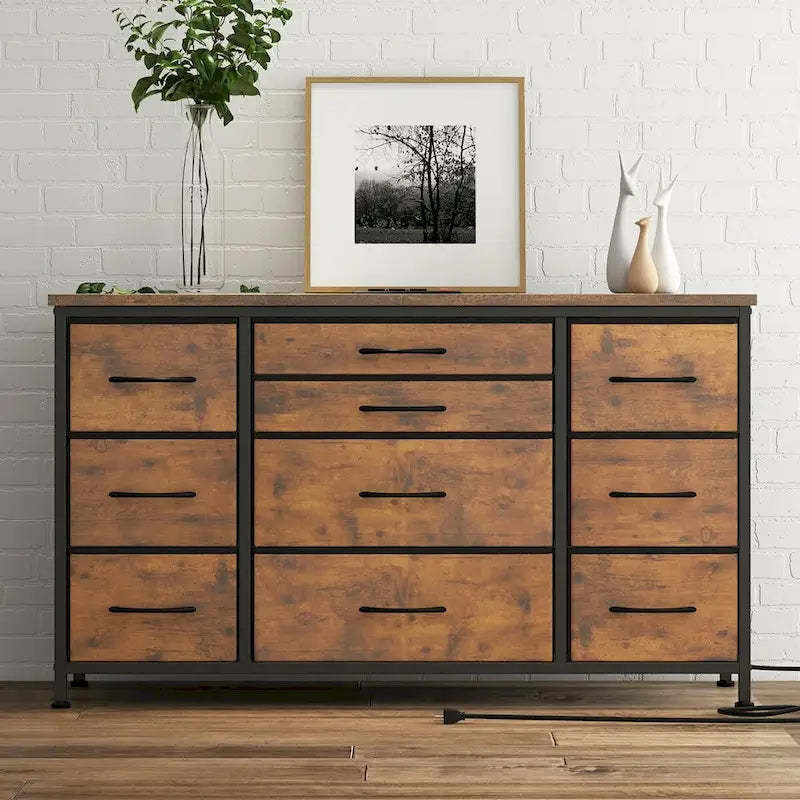 TV Stand with Power Outlet, 10 Drawers for 55 TV - n/a