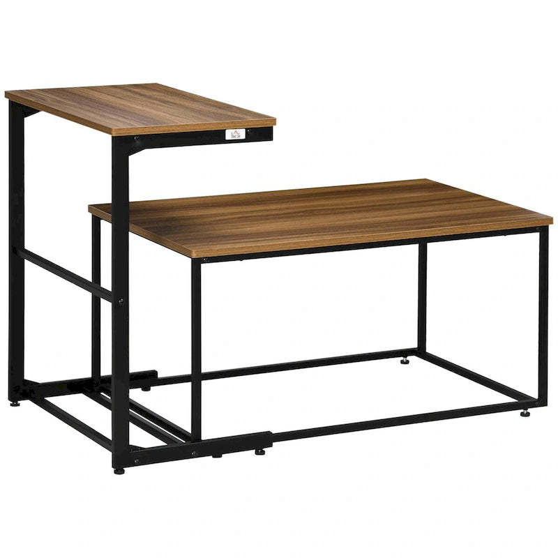 Industrial Coffee Table Set With Metal Frame & Adjustable Foot Pads