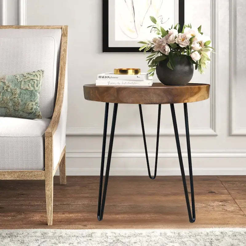 Greenage Teak End Table Solid Live Edge Side Table