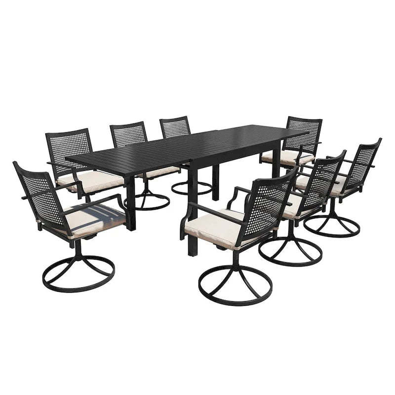 Aluminum Patio Extendable Dining Table with Chair (set of 9)