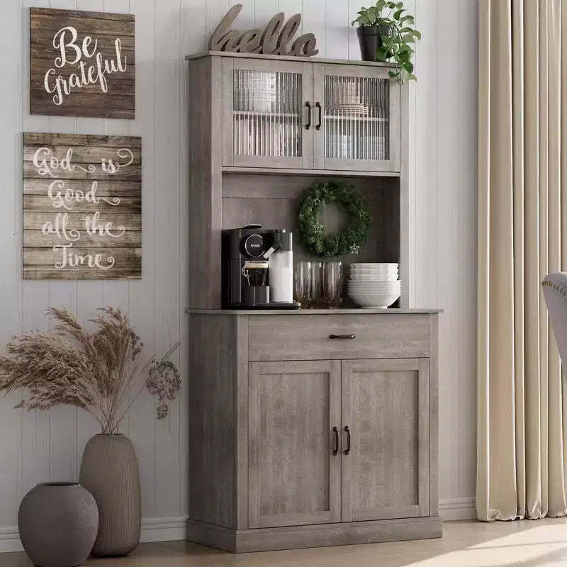 Kitchen Pantry Cabinet, 71 Tall Kitchen Hutch Storage Cabinet with Microwave Stand