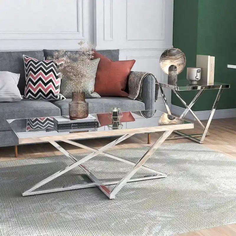 Starrla Glam Chrome Glass Top 2-Piece Coffee Table Set by Furniture of America