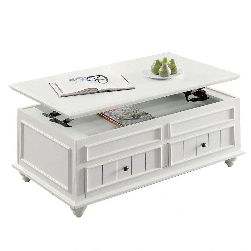 48 Inch Coffee Table, Lift Top Function, 2 Drawers, White Poplar Wood