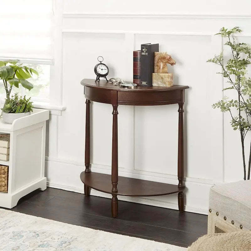 Simplify Half Round Accent Table, Walnut, 28.25w 11.8d 28.25h