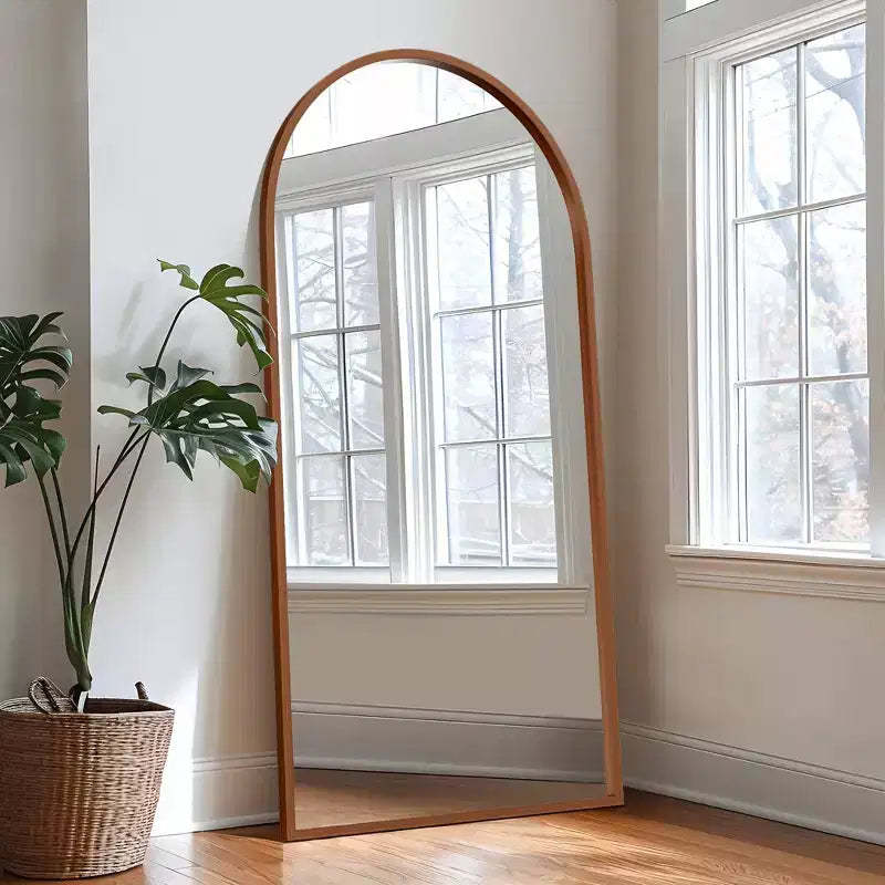 Dovelina Arched Solid wood Straight Edge Full Length Mirror Leaning Mirror
