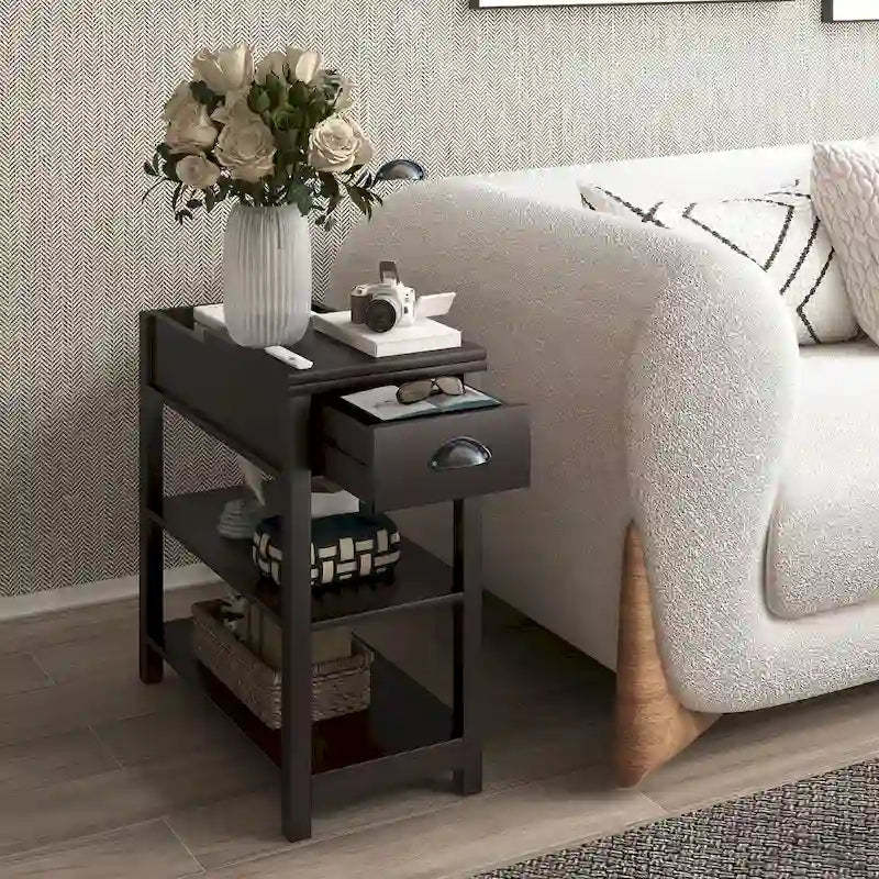Narrow Sided Table with Drawers and Bottom Partition in Flip Over Design