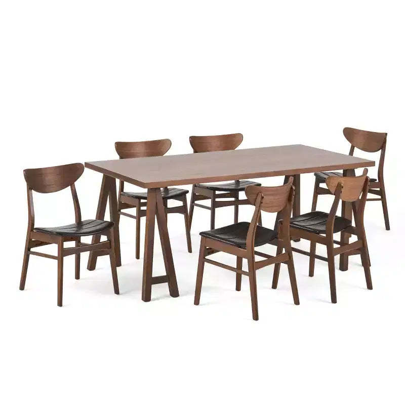 GDFStudio Camilla 7 Pieces Faux Leather Upholstered Rubber Wood Dining Set