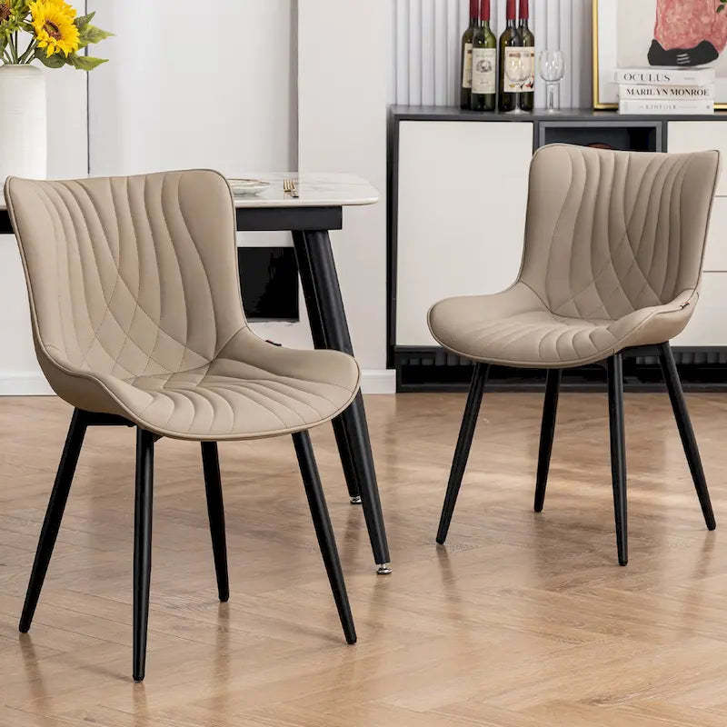 Modern Upholstered Leather Armless Dining Chairs Set of 2
