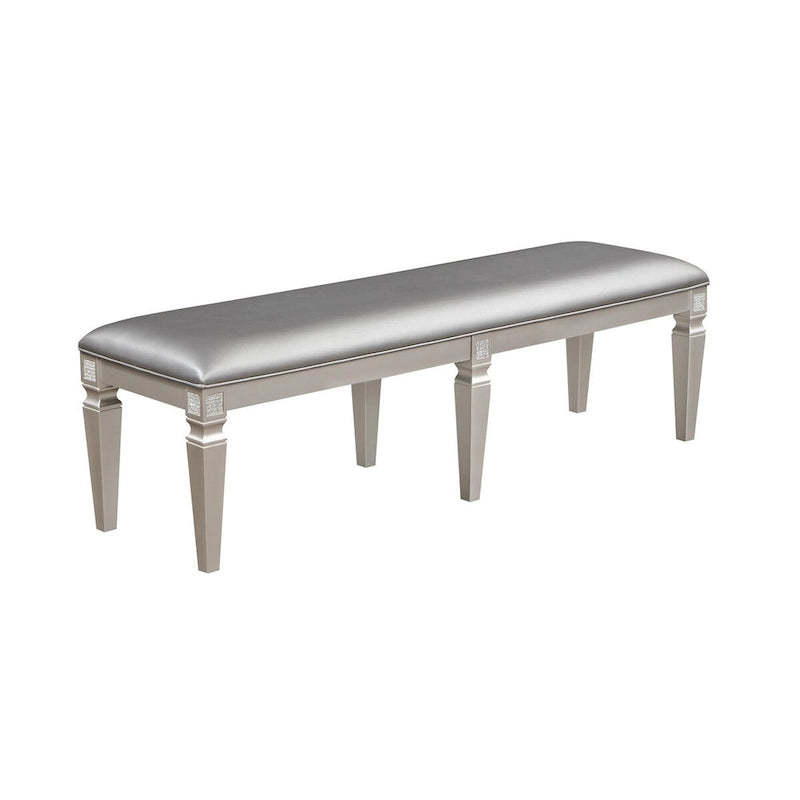 Scott 60 Inch Dining Bench, Sparkling Silver Gray Faux Leather, Wood Frame