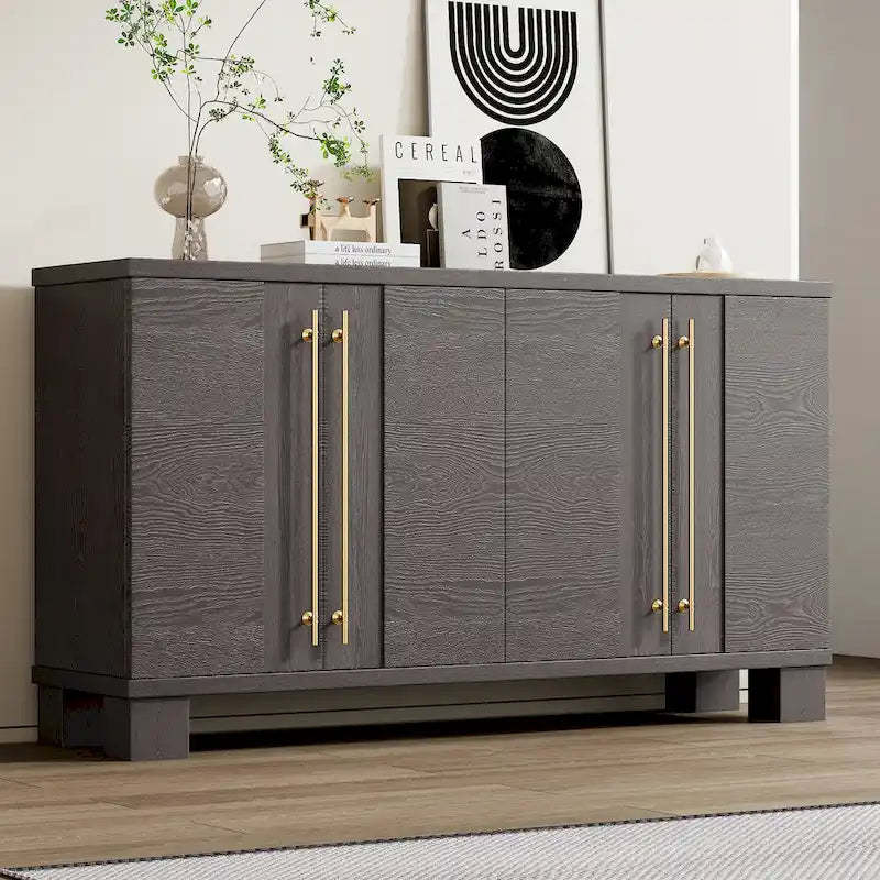 Wood Sideboard with Adjustable Shelves and Gold Handles
