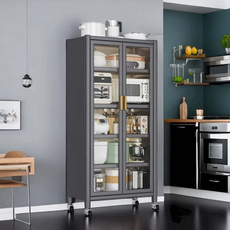 Open-door Kitchen Shelving Floor-to-ceiling Multilevel Household microwave Storage Cabinet Bowls Side Cabinets