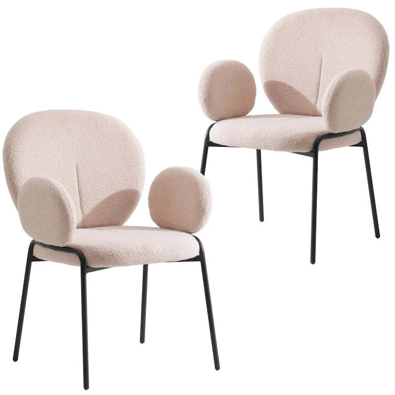Celestial Boucle Upholstered Iron Dining Chairs Set of 2 by LeisureMod