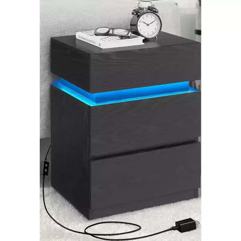 Nightstand with LED Lights, Bedside Table with Adjustable Light Colors, Modern Style Side Table featuring 3 Drawers, 13.8 x 15.7 x 21.7 Inches