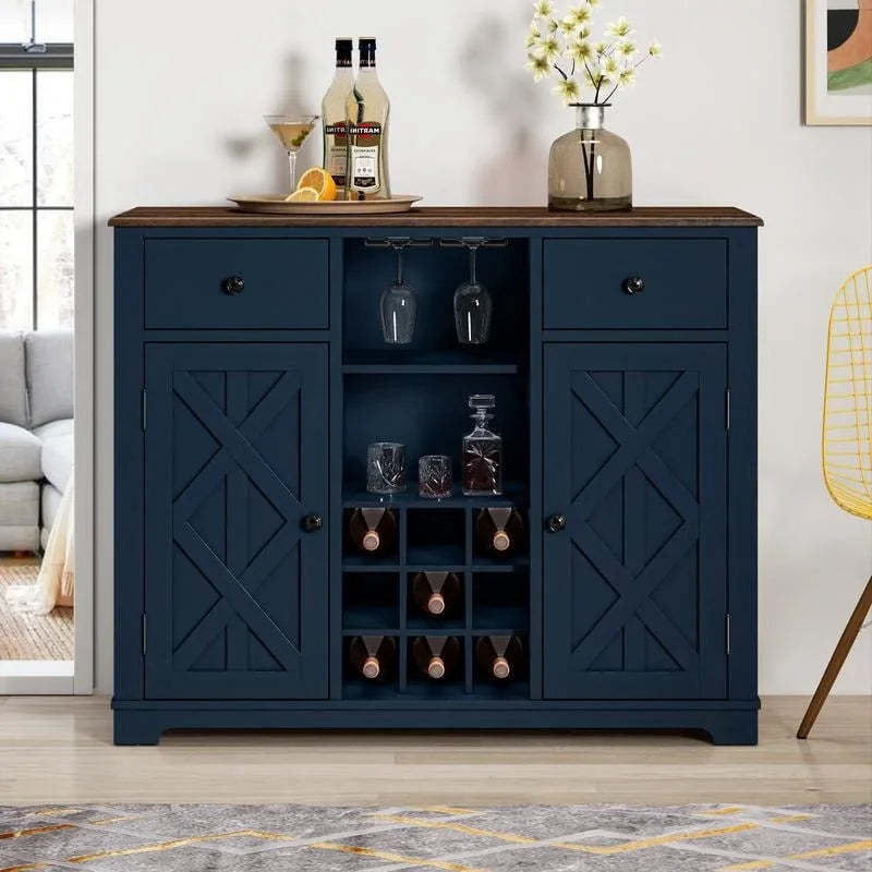 47 in. Modern X-Door Wine Cabinet w/ Built-in Wine Rack - 47 in Width