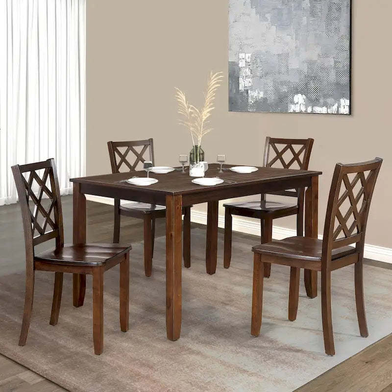 Furniture of America Manheim Casual 5-Piece Farmhouse Solid Wood Dining Set