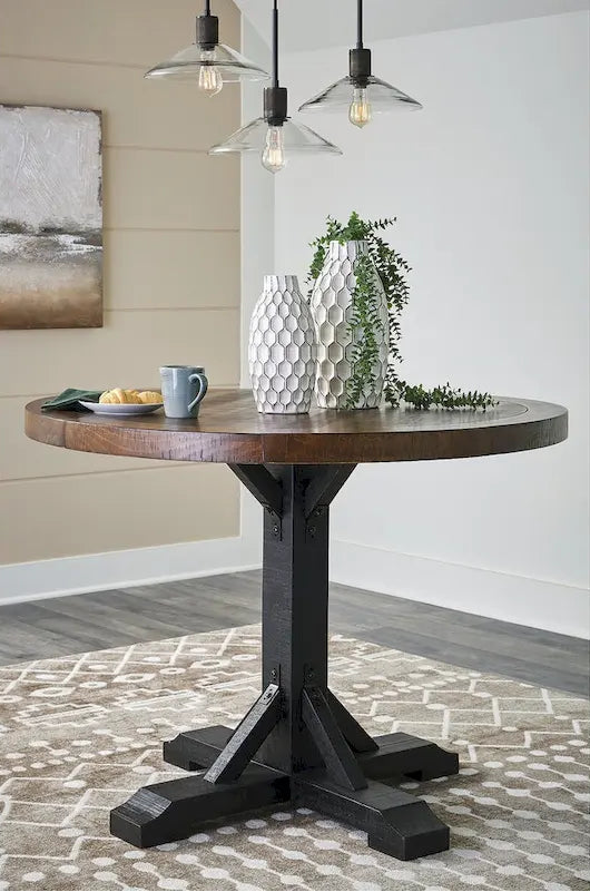 Signature Design by Ashley Valebeck Black/Dark Brown Counter Height Dining Table - 48 W x 48 D x 36 H