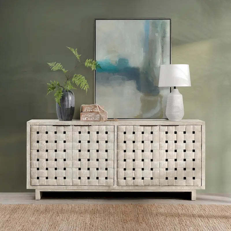 Classic Home Bast 4-Door Reclaimed Pine Wood Buffet Sideboard