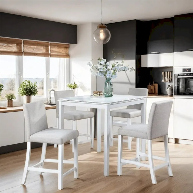 5-piece Wood Dining Counter Height Table and Chair Set