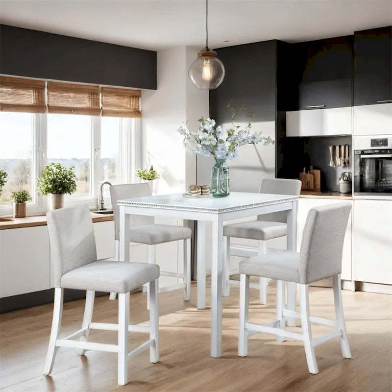 5-piece Wood Dining Counter Height Table and Chair Set