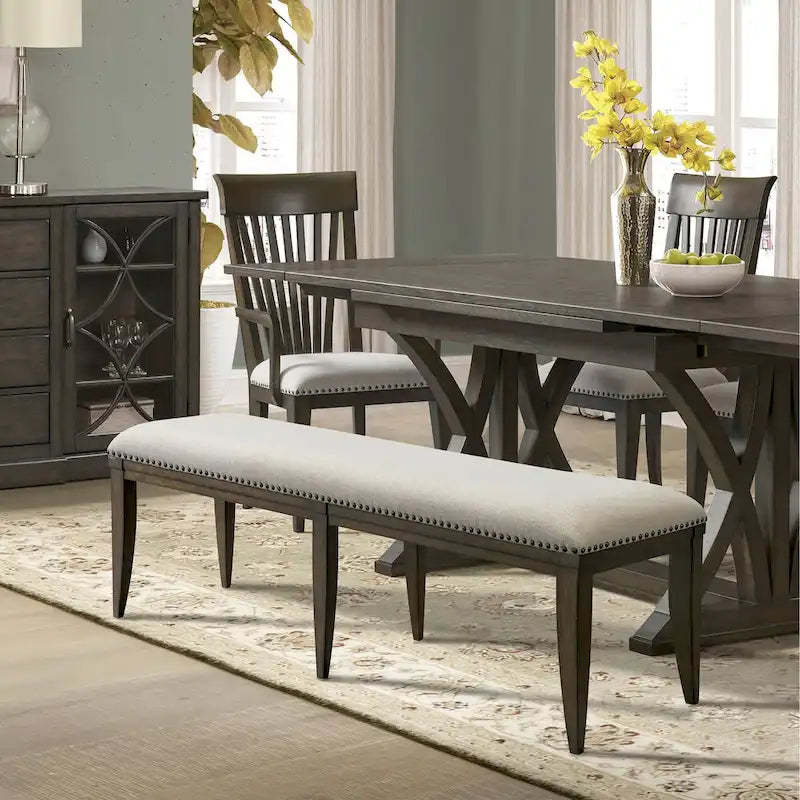 Roundhill Furniture Grant Upholstered Dining Bench, Beige