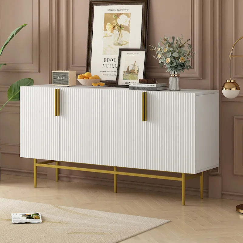Modern Elegant 4-door Sideboard Gold Metal Handle Buffet Cabinet for Dining Room, Living Room, Bedroom, Hallway