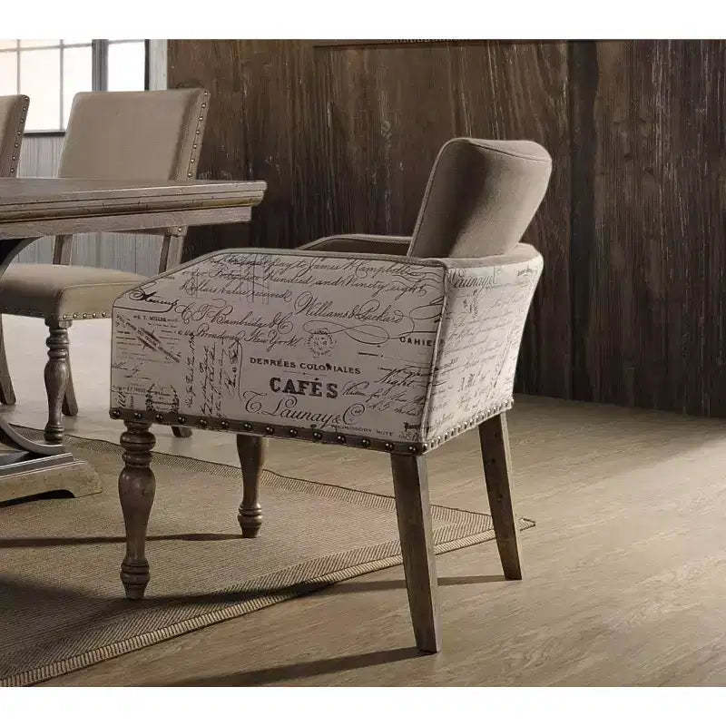 Roundhill Furniture Birmingham Script Printed Driftwood Finish Dining Arm Chair with Nail head, Set of 2