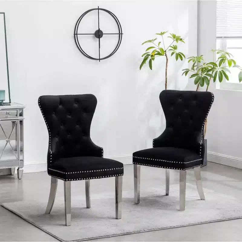 Montura Contemporary Tufted Velvet Chair with Nailhead Trim, Set of 2, Black
