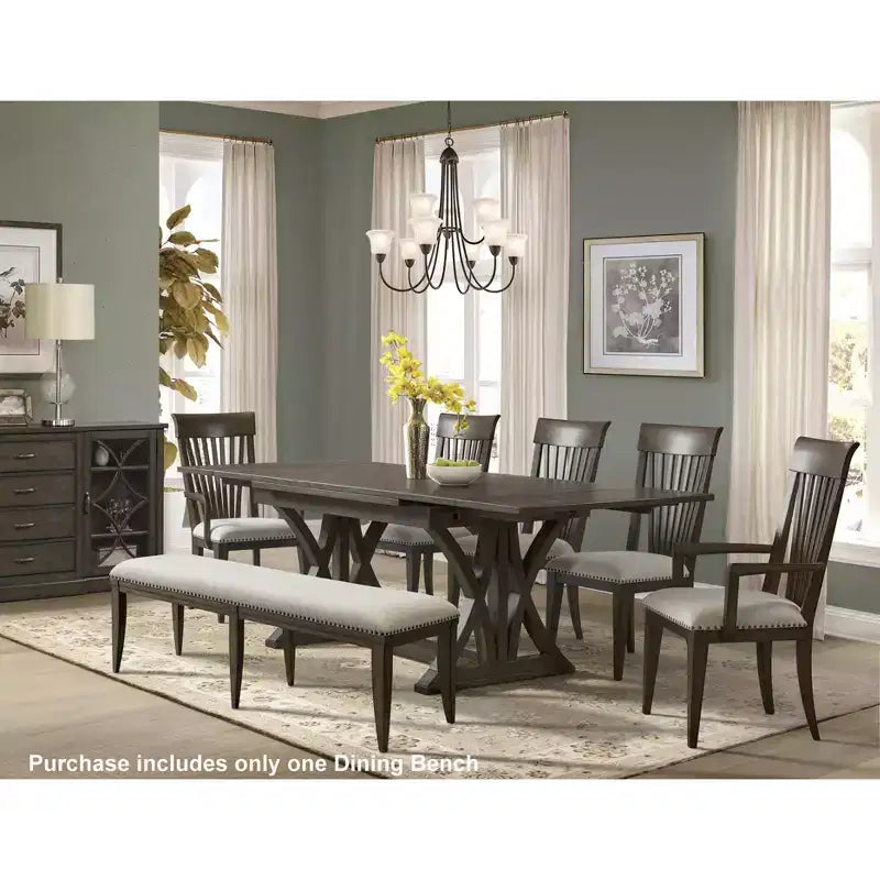 Roundhill Furniture Grant Nailhead Trim Upholstered Dining Bench, Grey