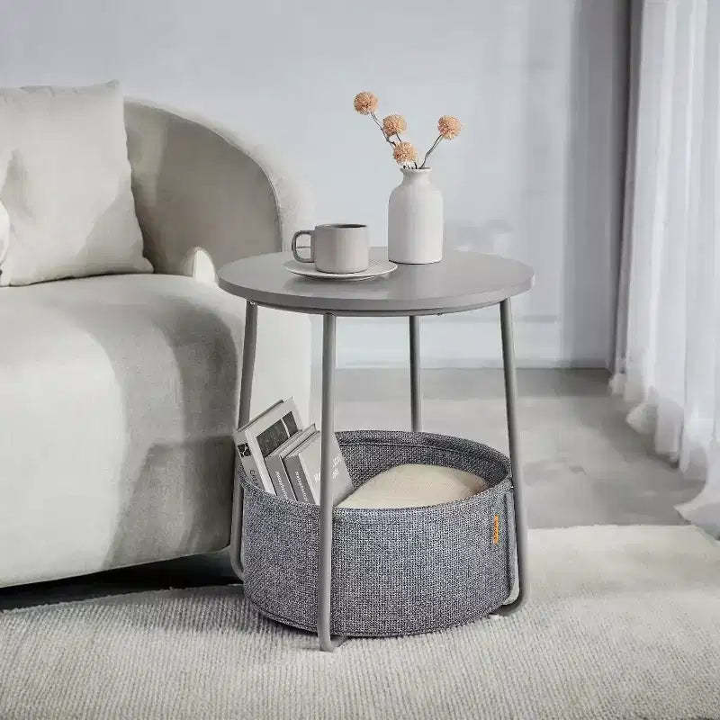 Small Side Table with Storage Round End Tables Living Room Side Tables for Small Spaces Bedroom Dove Gray and Slate Gray