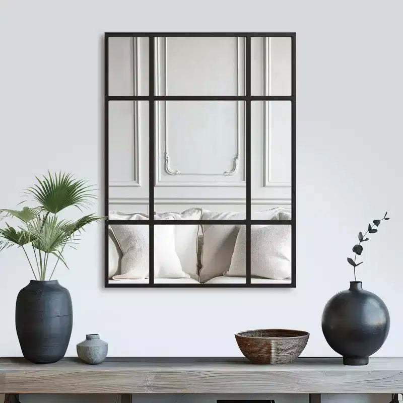 PexFix 39x30 Rectangle Wall Mirror Window Framed Bathroom Mirror Black