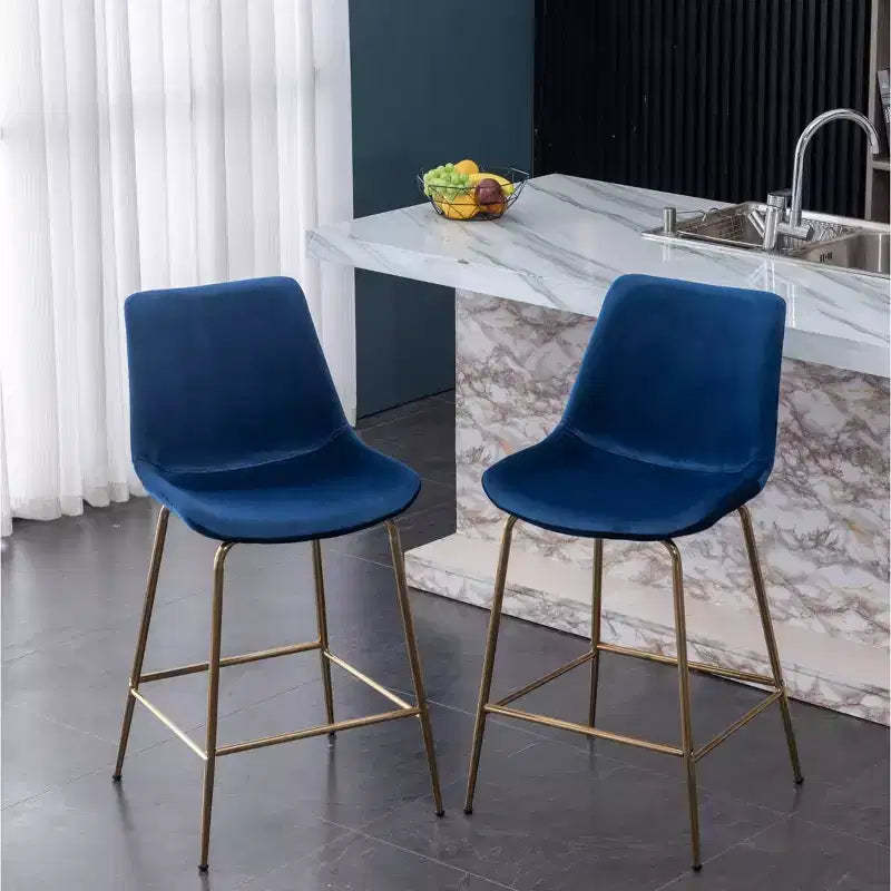 Roundhill Furniture Aufurr Modern Velvet 26.50 Counter Height Stool, Blue, Set of 2
