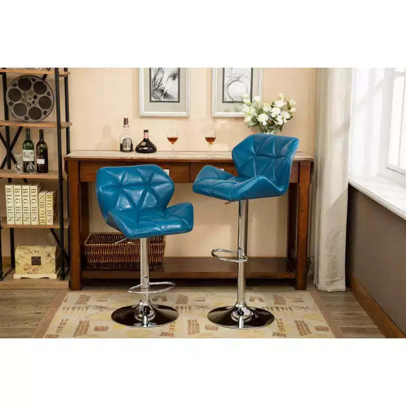 Roundhill Furniture Glasgow Contemporary Tufted Adjustable Height Hidraulic Bar Stools, Blue, Set of 2