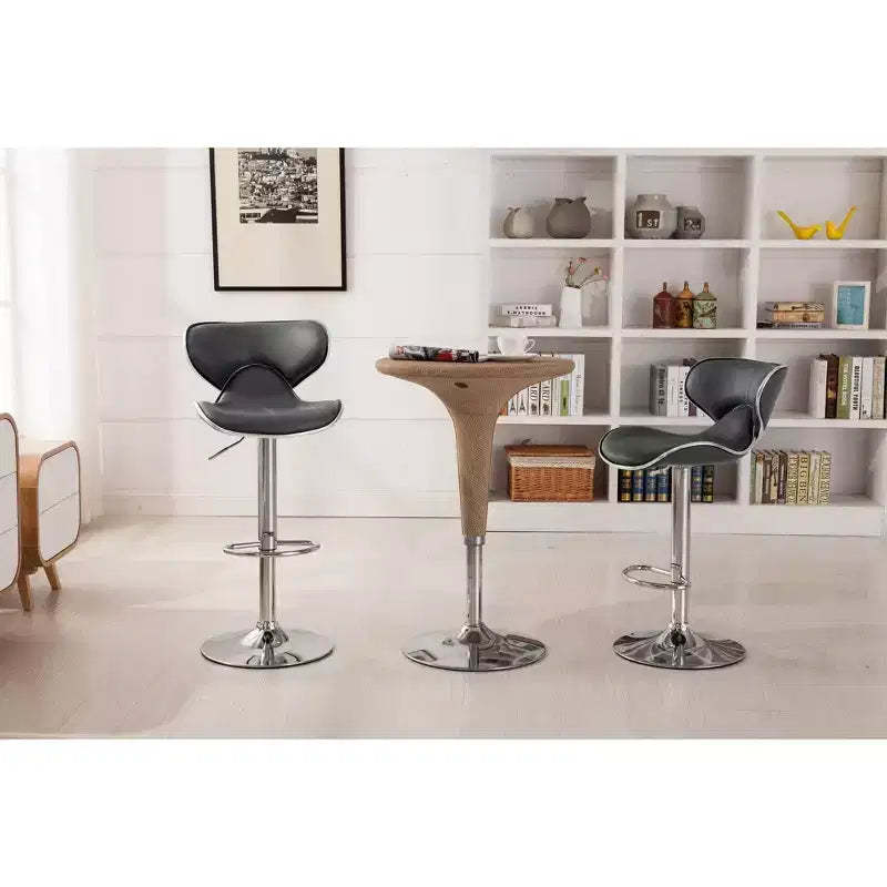 Roundhill Furniture Masaccio Cushioned Leatherette Upholstery Airlift Adjustable Swivel Barstool with Chrome Base, Grey, Set of 2