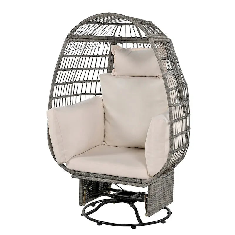 Outdoor Rattan Swivel Chair with Cushions and Rocking Function