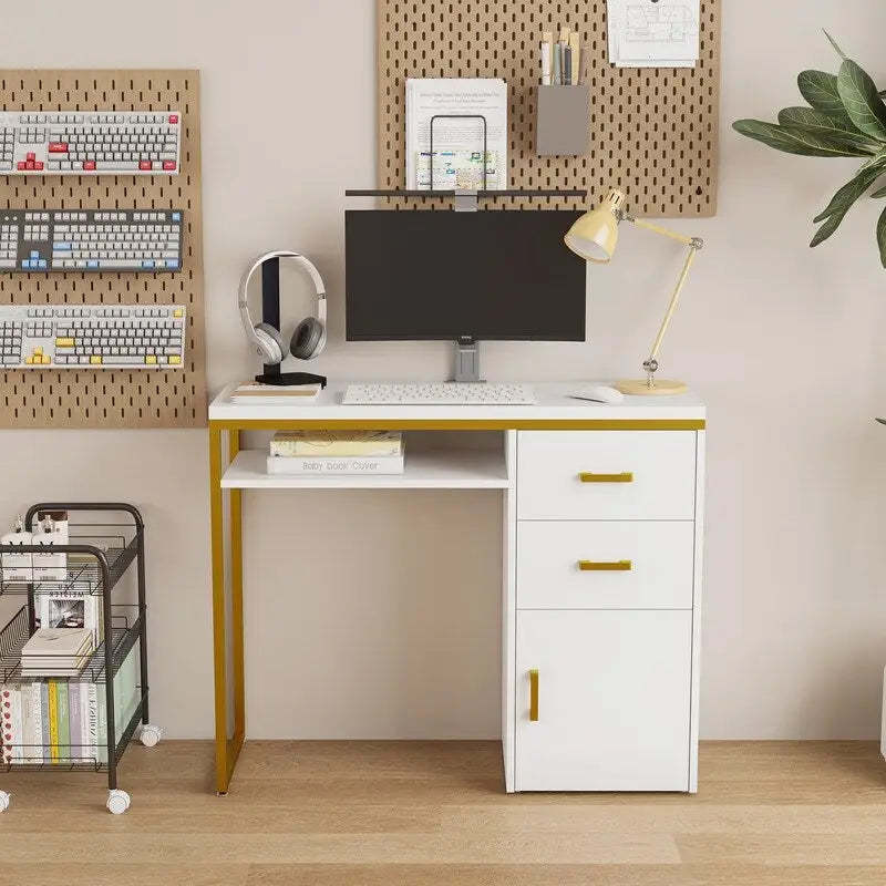 38.19 W Particle Board Computer Desk Manicure Table with 2 Drawers and 1 Cabinet