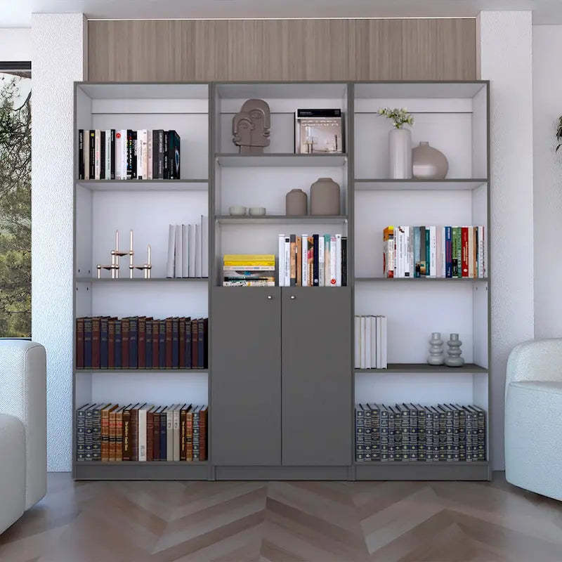 Kenyon 3pc Set 74 Wide 5-Shelf and Cabinet Bookcase