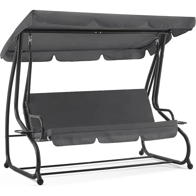 MCombo3 Seat Patio Swing Chair, Outdoor Swing with Adjustable Canopy, Weather Resistant Steel Frame