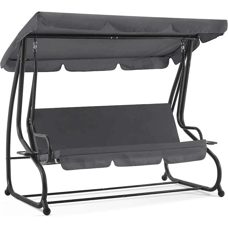 MCombo3 Seat Patio Swing Chair, Outdoor Swing with Adjustable Canopy, Weather Resistant Steel Frame