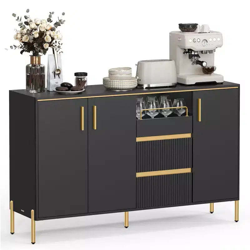 VASAGLE Buffet Cabinet with Storage, Sideboard Storage Cabinet, Kitchen Cabinet with Drawers, Adjustable Shelf, Tray, Ink Black