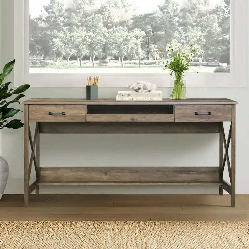 Saint Birch Alaska 59.5 Modern Farmhouse Writing Desk with Two Drawers