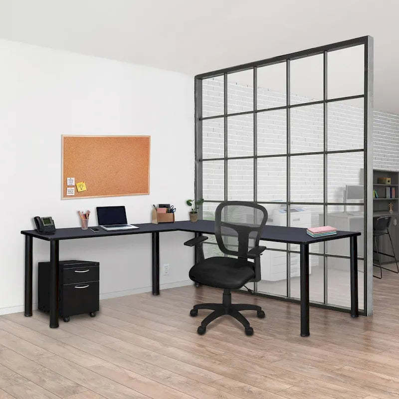 Kee 66 L-Desk with 42 Return, Beige/Black