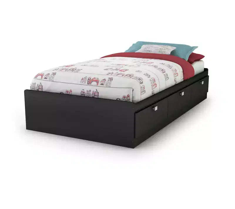 HomeStock 14.75 in.H Twin Size Black with Storage Beds made of Particle Board Bed Frame