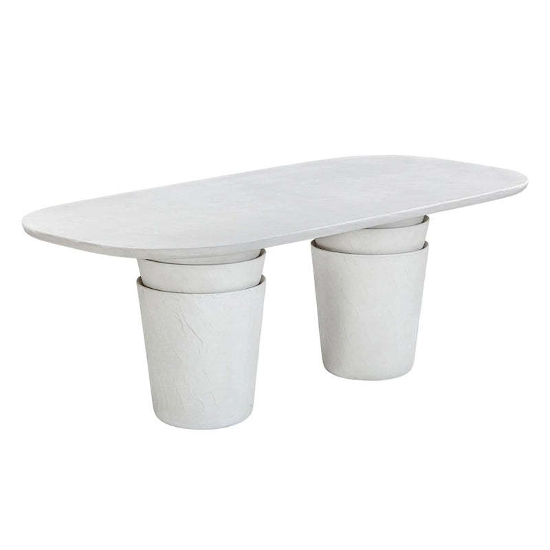 Margot Light Grey Faux Plaster Indoor/Outdoor Concrete 83 Oval Dining Table