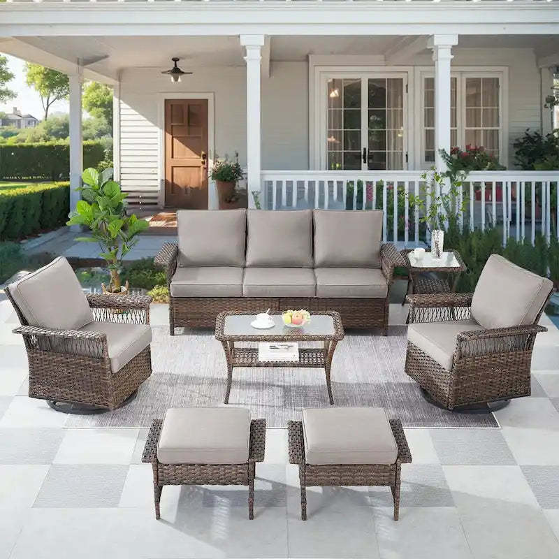 Patio Swivel Rocking Chair Sets All Weather Wicker - Brown