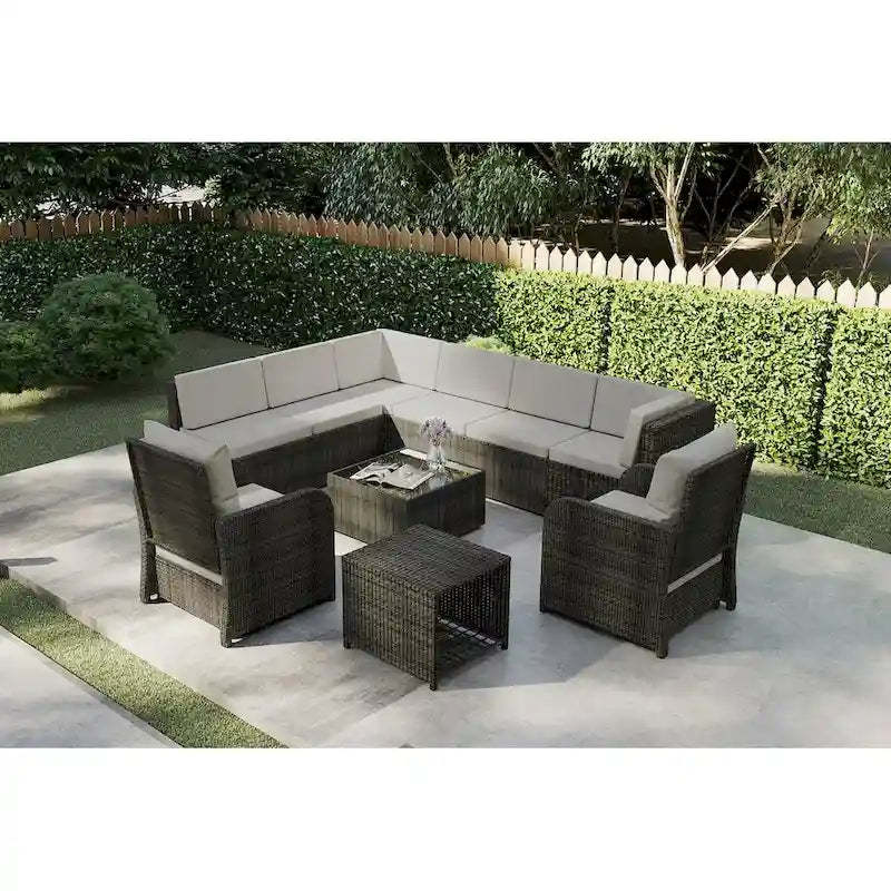 Patio 12-piece Rattan Conversation Sectional Sofa Set With Cushion