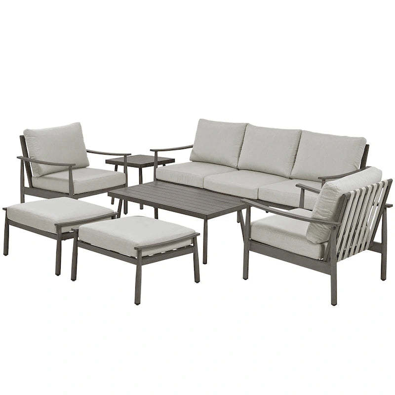 7-Piece Aluminum Patio Conversation Set, 3-Seat Outdoor Couch with Ottomans and Coffee Table
