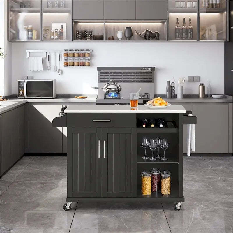 Yaheetech Rolling Kitchen Island Cart with Stainless Steel Top