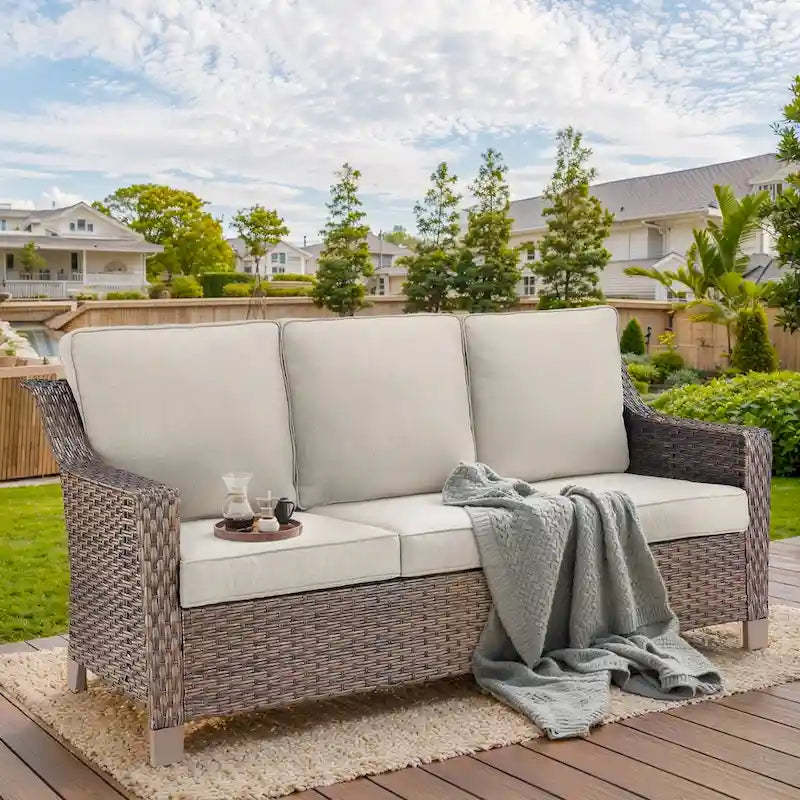 Outdoor Rattan Sofa for Porch Yard - Brown